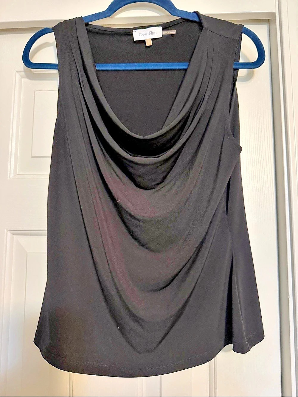 Calvin Klein Draped Neck Tank Top in Black Size Large Like New